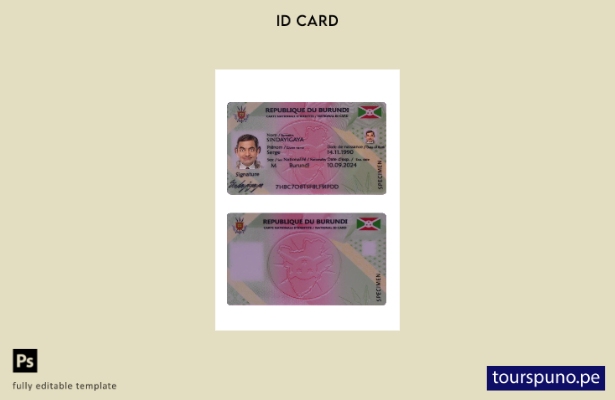 Plantilla de tarjeta de identificación de Burundi lista para imprimir